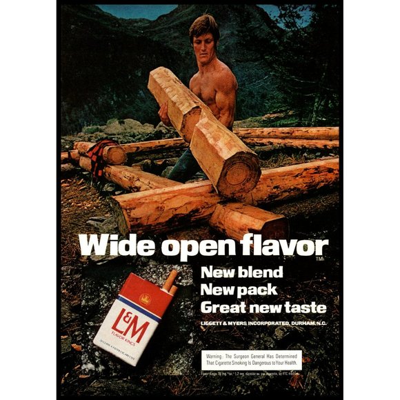 1974 L&M Cigarettes Wide Open Flavor Vintage Print Ad Log Cabin Mountain Decor - Picture 1 of 1
